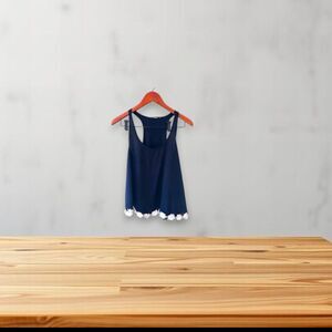 Papaya Navy Blue Floral Appliqué Hem Sleeveless Tank Top Size M